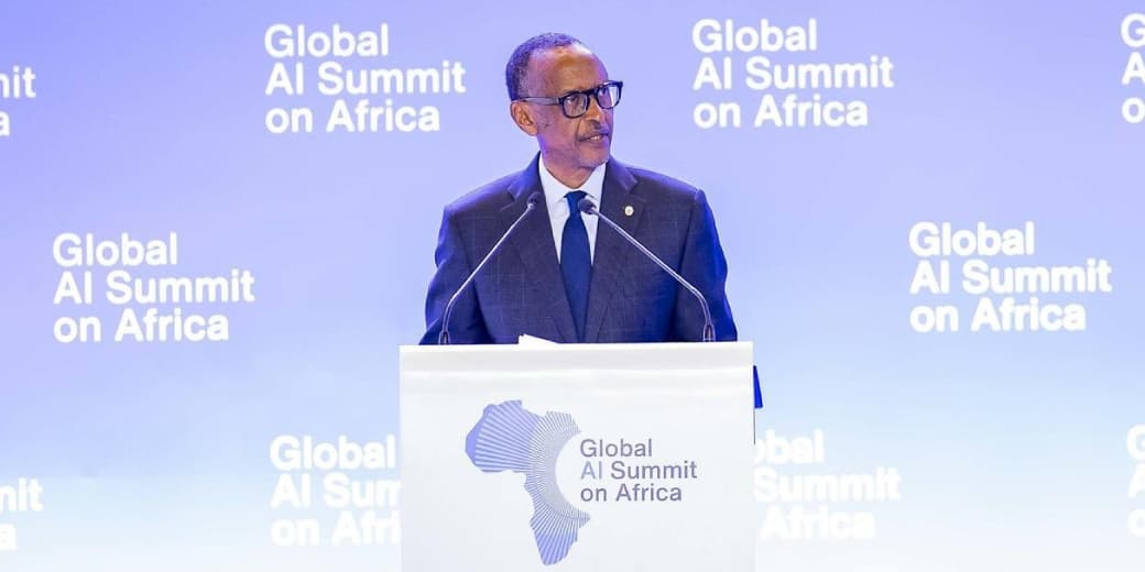 Paul Kagame speaking at the Global AI Summit on Africa.