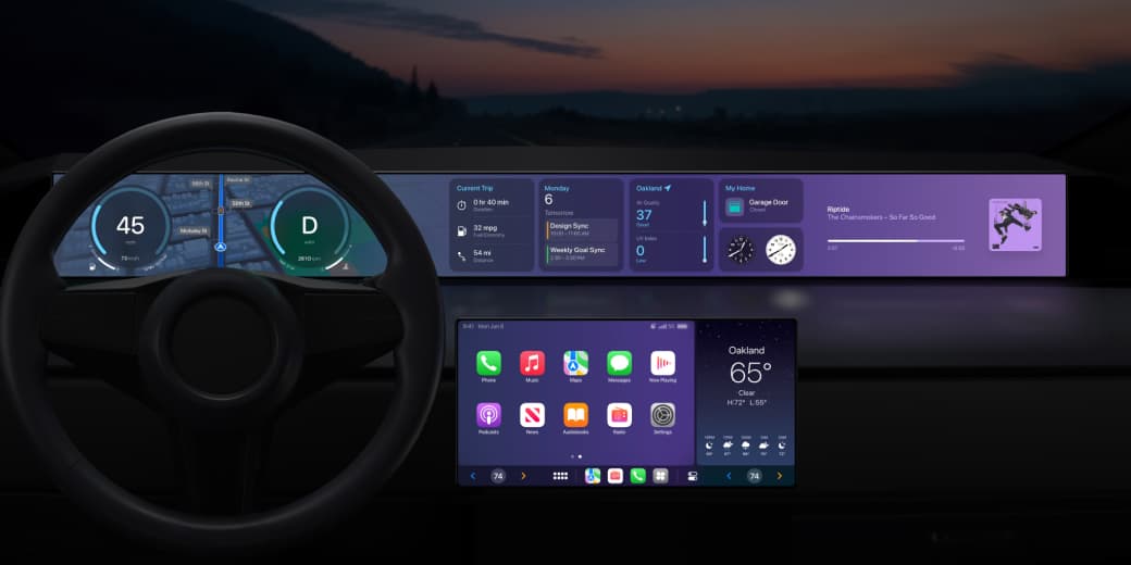 A car dashboard showing Apple's next-generation CarPlay interface. Credit: Apple.