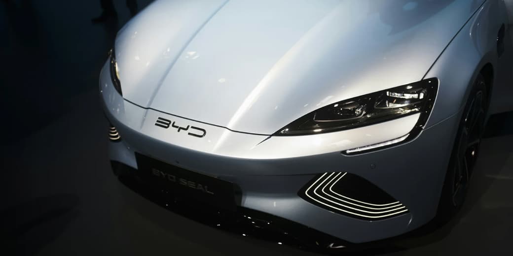 A BYD electric vehicle front close-up. Credit: GreenCars.