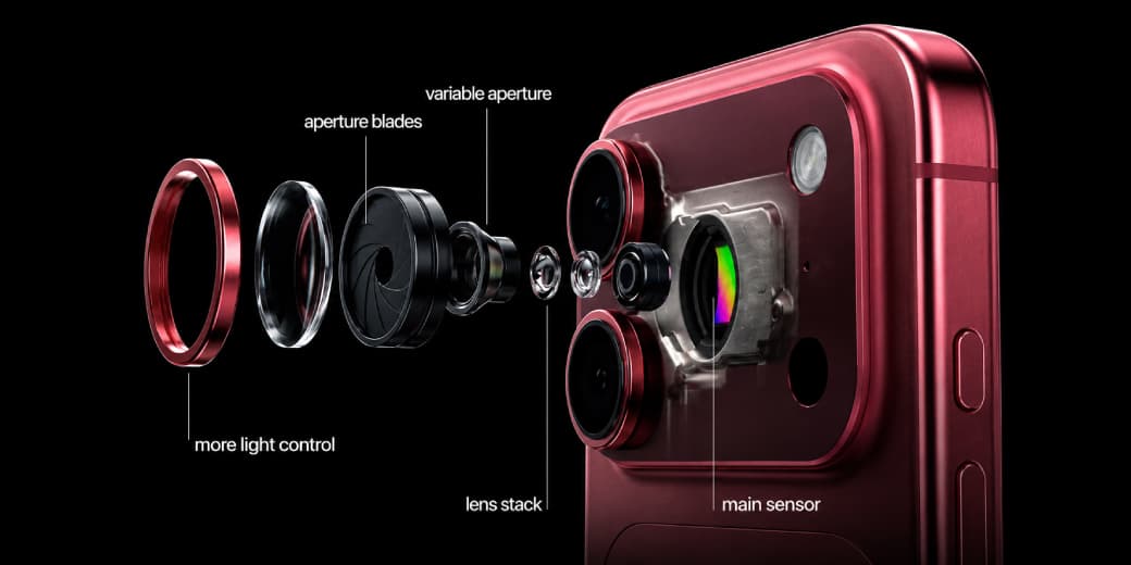 Exploded iPhone camera module showing variable aperture components. Credit: Apple Magazine.