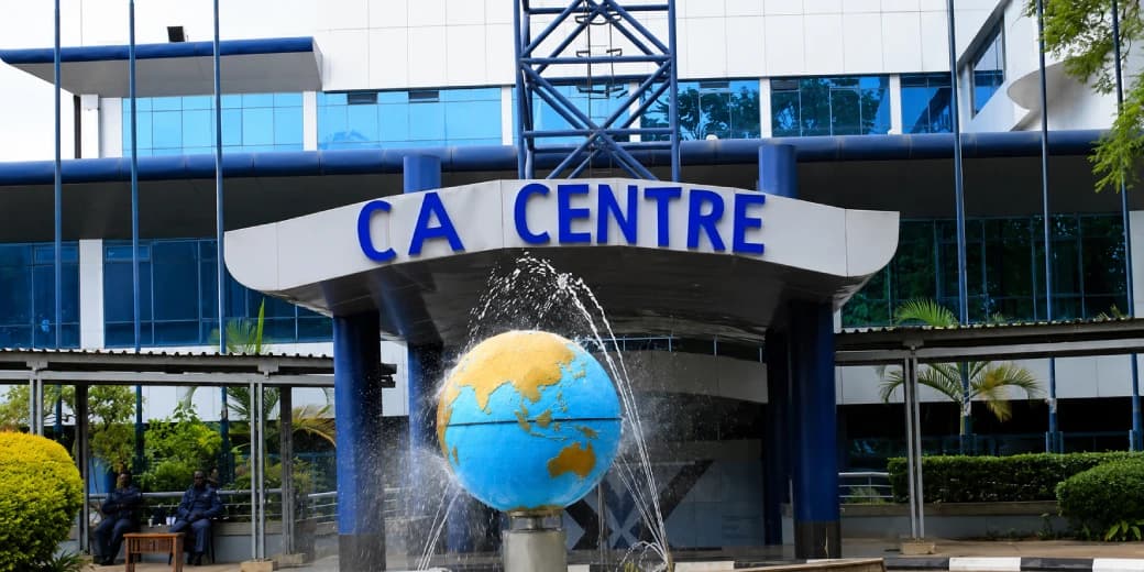 The CA Centre building in Nairobi with its globe fountain in the foreground.