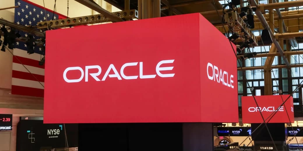Oracle branding displayed on screens at the New York Stock Exchange.