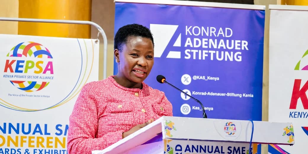 A KEPSA speaker addressing an annual conference for Kenyan small and medium enterprises.