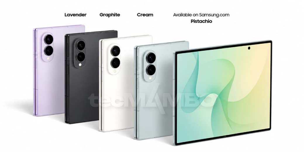 The Samsung Galaxy Z Flip8 clamshell foldable half open on a surface. Credit: Samsung.
