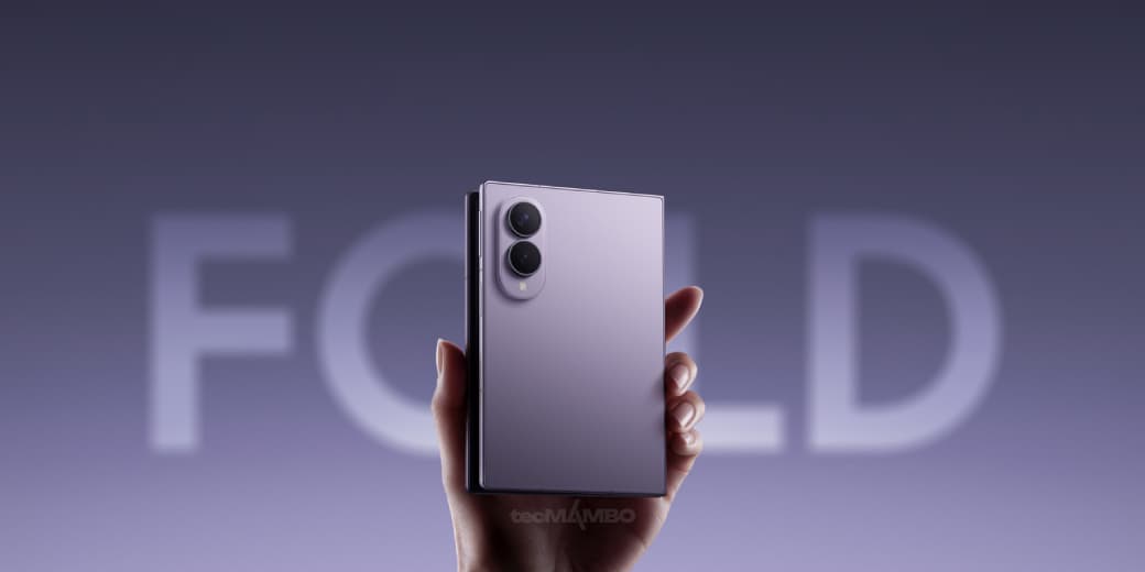 The Samsung Galaxy Z Fold8 folded shut, showing its wider passport-shaped cover screen. Credit: Samsung.