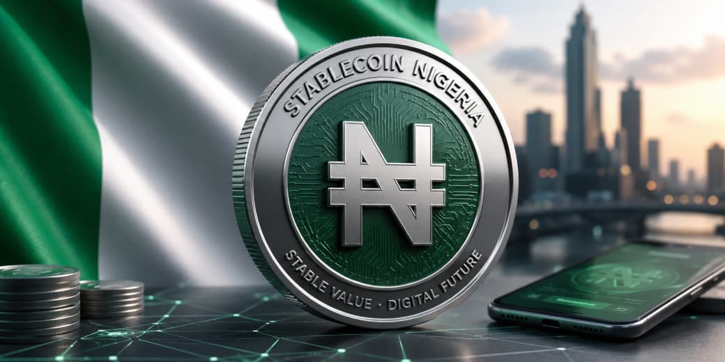 A Nigeria stablecoin concept with naira symbol and digital finance imagery. Credit: tecMAMBO.