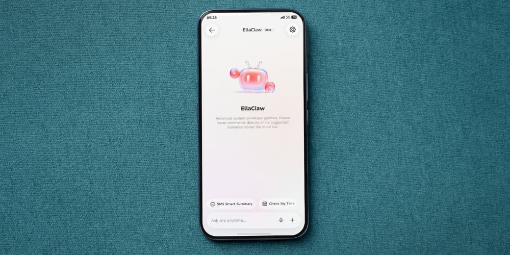 TECNO EllaClaw AI assistant interface shown on a smartphone.