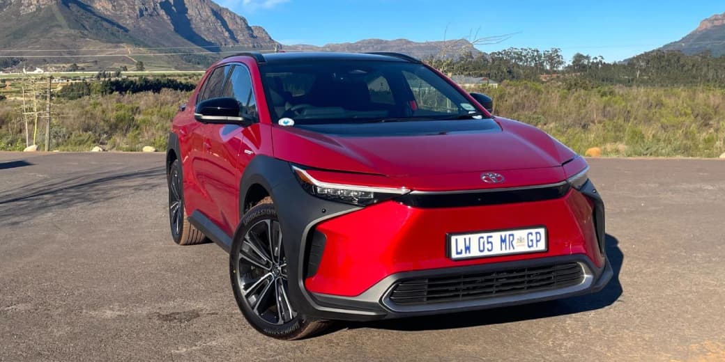 A red Toyota bZ4X photographed in South Africa. Credit: AutoTrader.