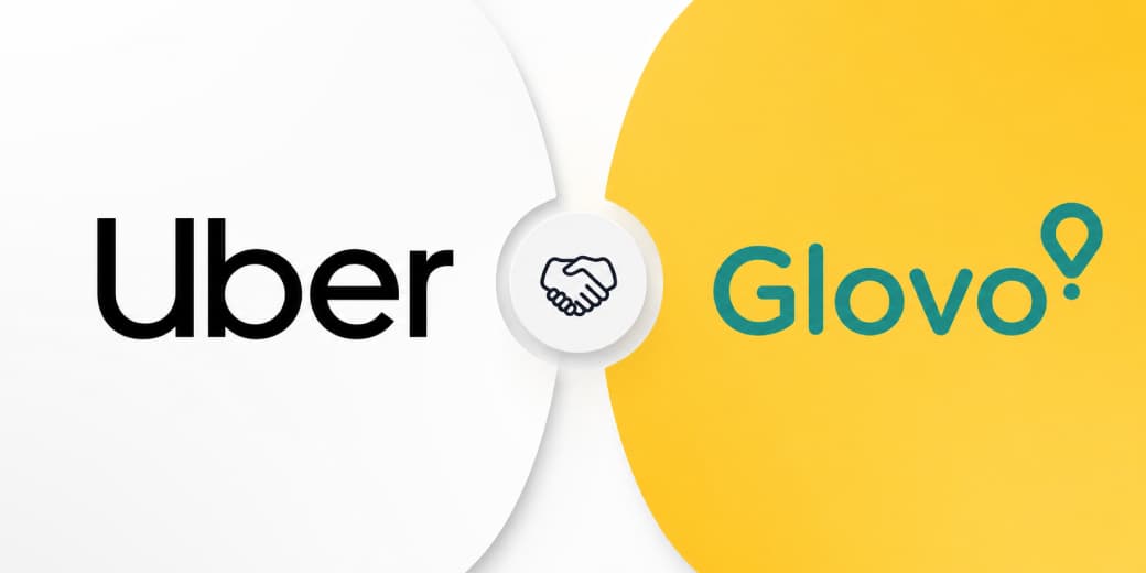 Uber and Glovo logos shown as a merger graphic.