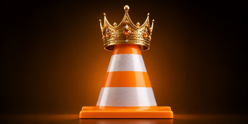 A crowned VLC traffic cone, credited to tecMAMBO Publication.